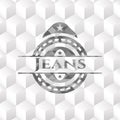 Jeans grey emblem. Retro with geometric cube white background
