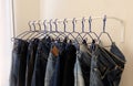 Jeans hanging, drying cloth, men