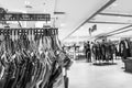 Jeans hanging on the floor in the department store to sell in many sizes in Central Department Store