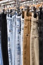 Jeans hanging on a hanger in a store Royalty Free Stock Photo
