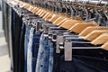 Jeans hanging on a hanger in a store Royalty Free Stock Photo