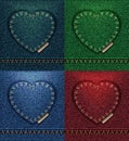 Jeans heart greeting card color collection, fabric texture denim, I love you Valentine blue petroleum red green vector 4