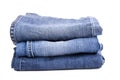 Denim Blue Jeans Folded Folded And Stacked Isolated