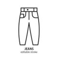 Jeans line icon. Female clothes vector symbol. Editable stroke