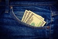 Money in the jeans pocket Royalty Free Stock Photo