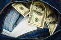 Jeans and money, fabric, denim indigo Royalty Free Stock Photo