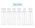 Jeans pants collection, sketch vector illustration.