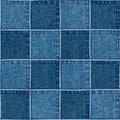 Jeans patchwork fashion background. Denim blue grunge textured seamless pattern Royalty Free Stock Photo