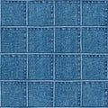 Jeans patchwork fashion background. Denim blue grunge textured seamless pattern Royalty Free Stock Photo