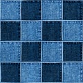 Jeans patchwork fashion background. Denim blue grunge textured seamless pattern Royalty Free Stock Photo