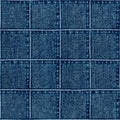 Jeans patchwork fashion background. Denim dark blue grunge textured seamless pattern