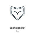 Jeans pocket outline vector icon. Thin line black jeans pocket icon, flat vector simple element illustration from editable sew Royalty Free Stock Photo