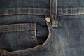 Jeans pocket with seam and thread stitches, blue denim jeans texture Royalty Free Stock Photo