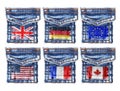 Jeans pockets with the flags of England,Germany,Europe,America,Canada