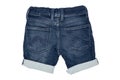 Jeans shorts isolated. Trendy stylish short jeans pants with white ribbon for child boy isolated on a white background. Royalty Free Stock Photo