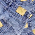 Jeans texture with leather label isolated white background Royalty Free Stock Photo