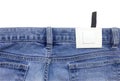 Jeans texture with leather label isolated white background Royalty Free Stock Photo