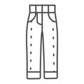 Jeans thin line icon, Casual clothing concept, Men jeans or pants sign on white background, denim trousers icon in