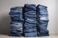 Jeans trousers stack on white background. Neural network AI generated Royalty Free Stock Photo