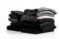 Jeans trousers stack on white background. Neural network AI generated Royalty Free Stock Photo