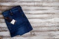 Jeans wooden background Royalty Free Stock Photo