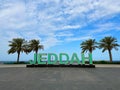 Jeddah, Saudi Arabia - Jeddah sign at new beech, Waterfront Royalty Free Stock Photo