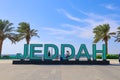 Jeddah, Saudi Arabia - Jeddah sign at new beech, Waterfront Royalty Free Stock Photo