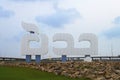 Jeddah sign at new beech, Waterfront - Jeddah, Saudi Arabia Royalty Free Stock Photo