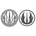 Jedi Order emblem line and solid icon, star wars concept, light side of the force vector sign on white background