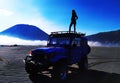 Jeep Adventure road sea of sand at Mount Bromo Royalty Free Stock Photo