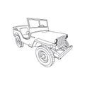 jeep army vector line art Hand drawn illustration Royalty Free Stock Photo