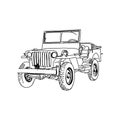 jeep army vector line art Hand drawn illustration Royalty Free Stock Photo