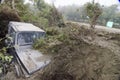 Jeep buried by mud.