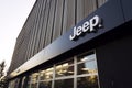 Jeep company logo on dealership building on January 20, 2017 in Prague, Czech republic.