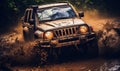 Jeep Drives Through Muddy Road