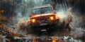 Jeep Driving through a Muddy Forest Path. created by generative artificial intelligence Royalty Free Stock Photo