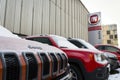 Jeep and Fiat group company logo on Czech dealership building on January 20, 2017 in Prague, Czech republic.