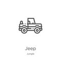 jeep icon vector from jungle collection. Thin line jeep outline icon vector illustration. Outline, thin line jeep icon for website