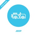 jeep icon vector from military collection. Thin line jeep outline icon vector illustration. Linear symbol for use on web and