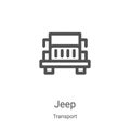 jeep icon vector from transport collection. Thin line jeep outline icon vector illustration. Linear symbol for use on web and