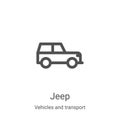 jeep icon vector from vehicles and transport collection. Thin line jeep outline icon vector illustration. Linear symbol for use on