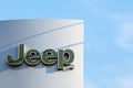 Jeep logo on their main dealership store Belgrade. Jeep is an American car and automotive manufacturer, part of Fiat Chrysler FCA