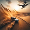 Jeep races across Sahara desert with drone in pursuit