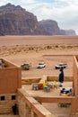 Jeep safari drivers resting place in the tourist center of the Wadi Rum desert in Jordan