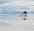 Jeep in the salt lake salar de uyuni