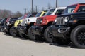 Jeep Wrangler display at a dealership. Jeep offers the Wrangler in Sport, Sahara, and Rubicon models Royalty Free Stock Photo