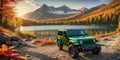 jeep wrangler sahara off road in spring wetland Royalty Free Stock Photo