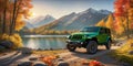 jeep wrangler sahara off road in spring wetland Royalty Free Stock Photo