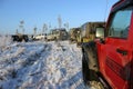 Jeep Wrangler in the winter forest, Russia Royalty Free Stock Photo