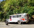 Jeepney car parking on the rural road in Ifugao, Philippines